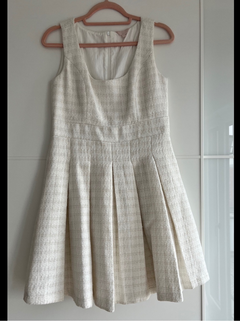 Sleeveless Cream Textured Pleated Mini Dress